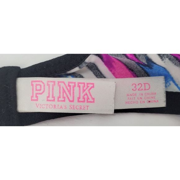 Victoria's Secret Pink Wear Everywhere Lightly Lined Black Multicolored Bra 32D - Picture 5 of 5